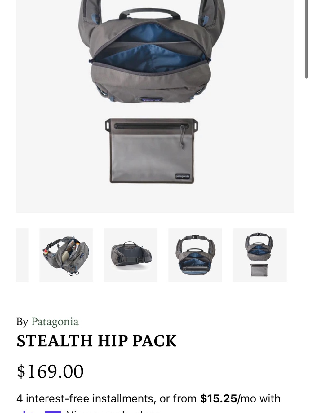 Patagonia Stealth Hip Pack in Gray with Blue Lining